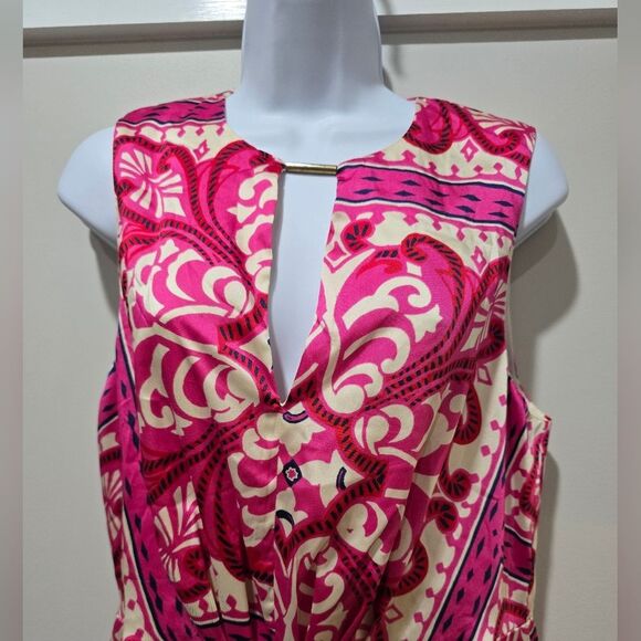 MANGO Printed jumpsuit with metal detail NWT Size Large Pink And Cream - Picture 5 of 6